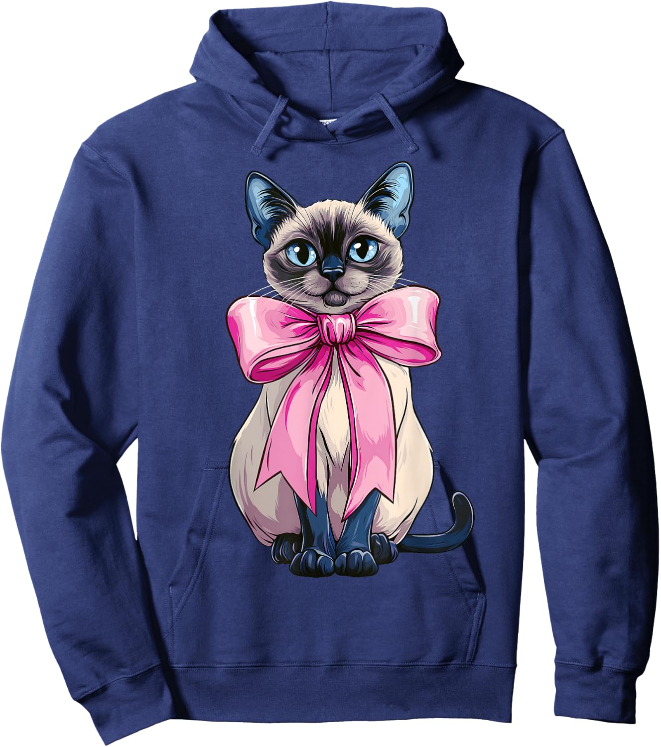 Coquette Bow Siamese Cat Mom Cute Pink Mothers Day Mom Girl Hoodie - Hoodie | Navy