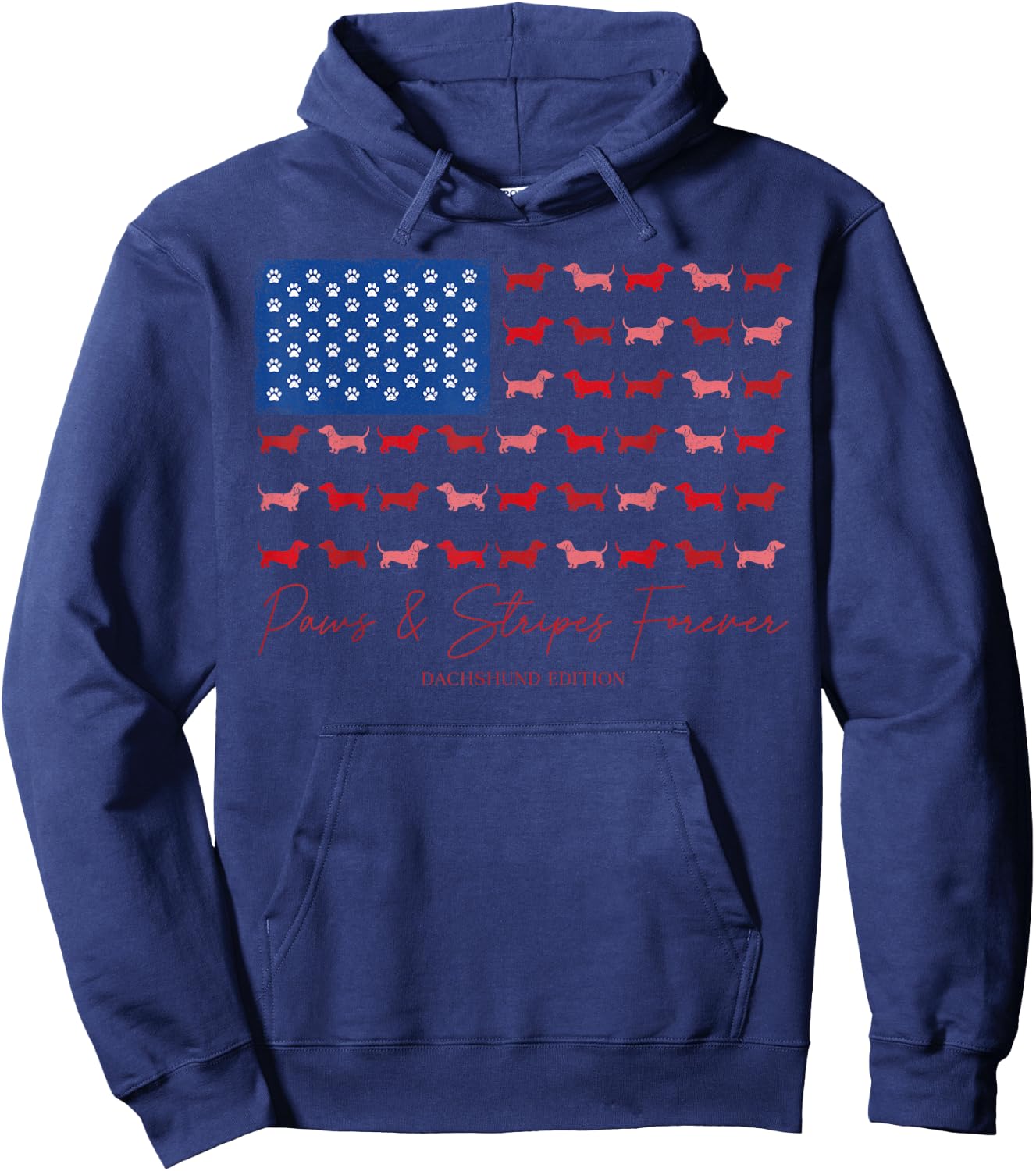 Paws and Stripes Forever Dachshund 4th July Patriotic Flag Hoodie - Hoodie | Navy