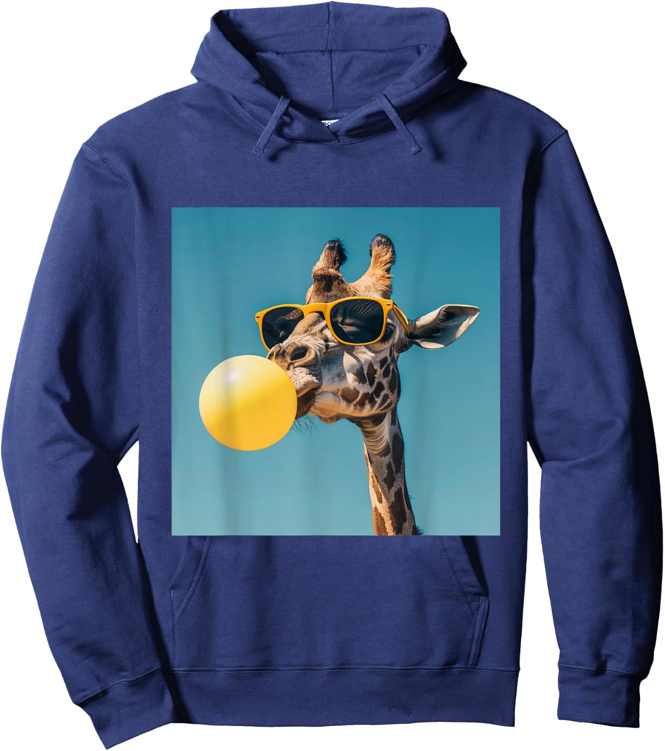 Giraffe chewing Yellow gum and Wearing sunglasses Hoodie - Hoodie | Navy