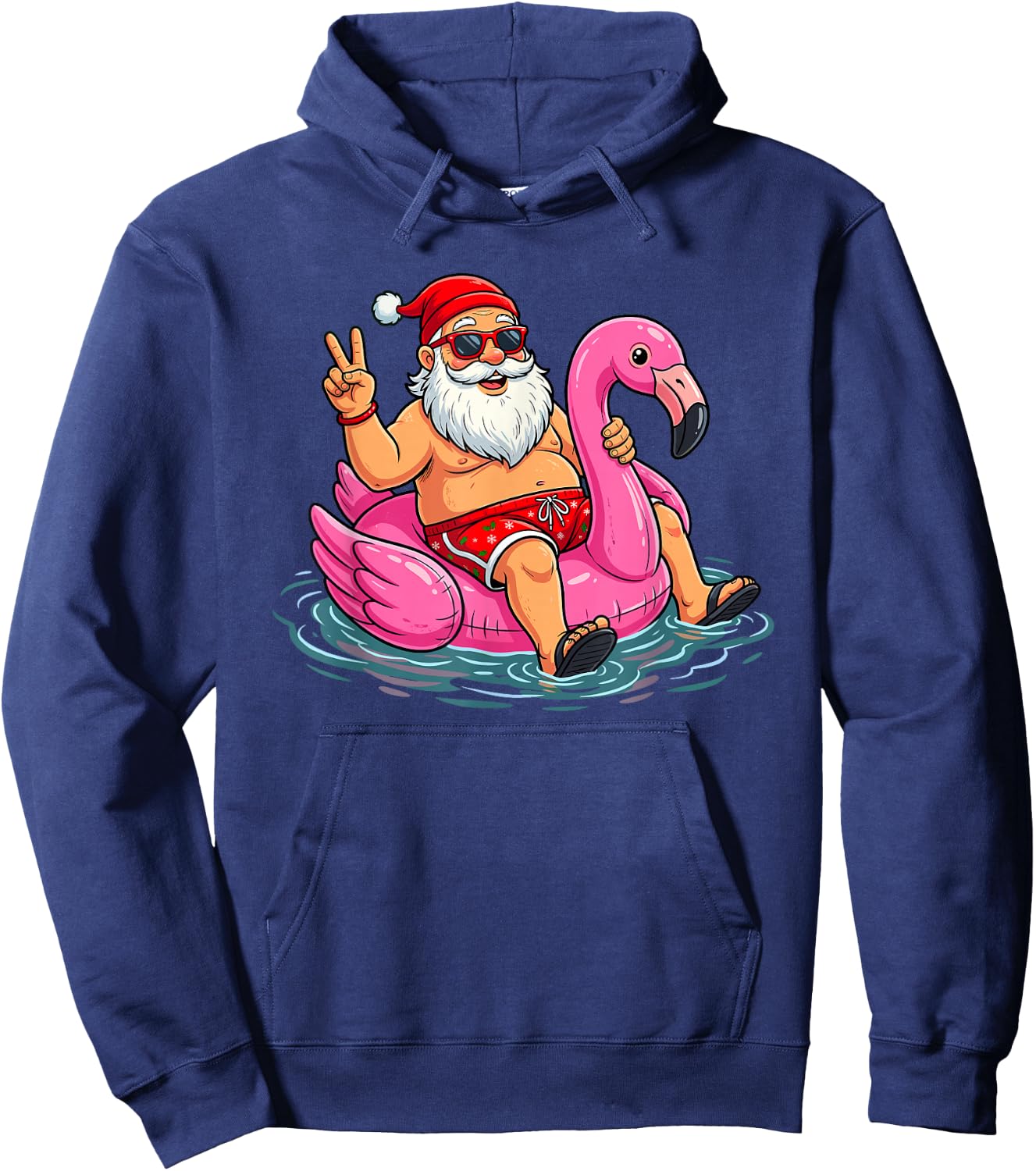 Christmas in June Sunglasses Santa Flamingo Summer Hoodie - Hoodie | Navy