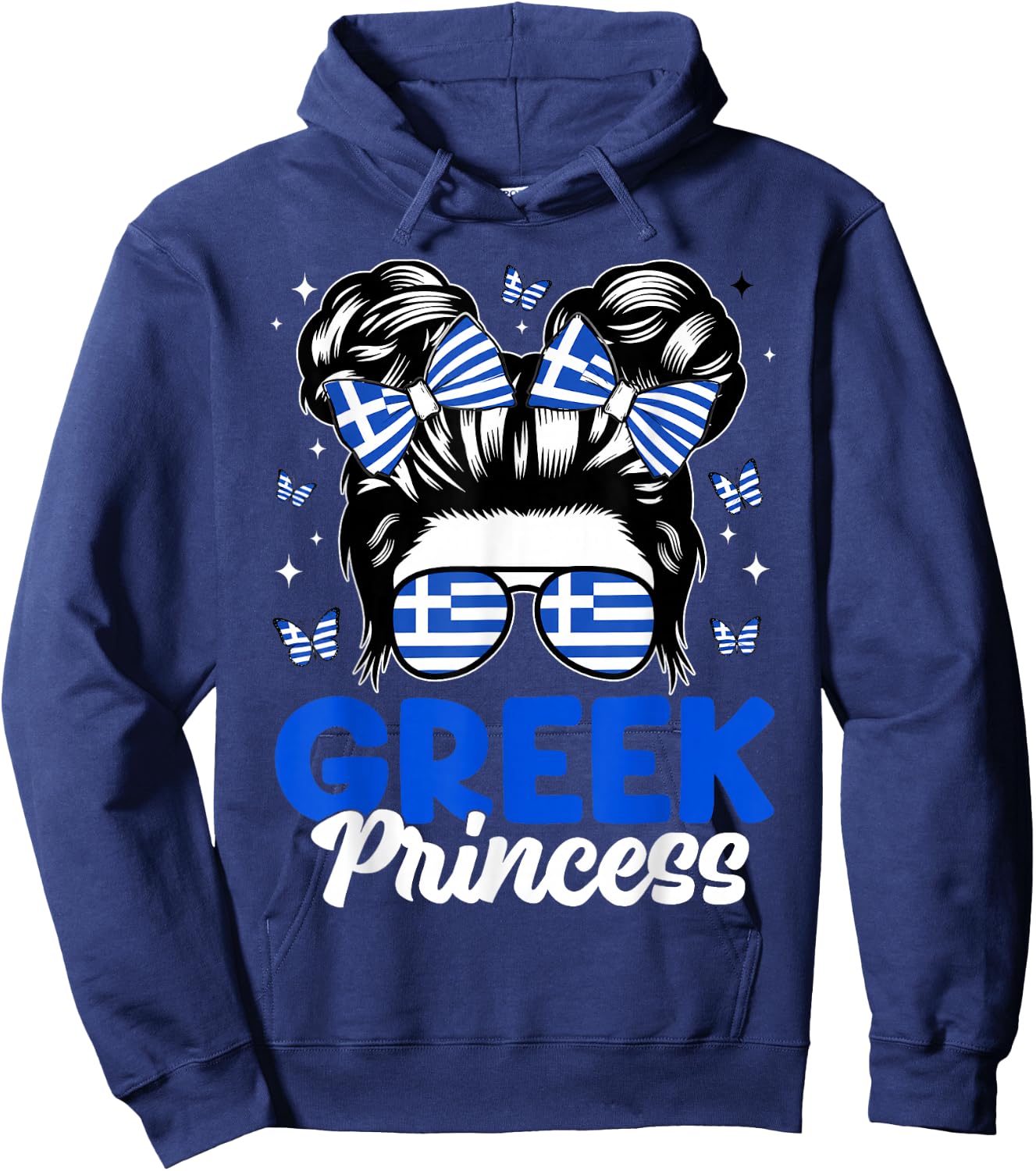 Greek Princess Greece Girl Cute Greek Bow Flag Women Kids Hoodie - Hoodie | Navy