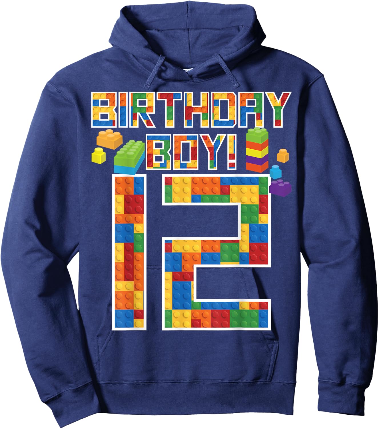 Cute 12th Birthday Gift 12 Years Old Block Building Boy Kid Hoodie - Hoodie | Navy