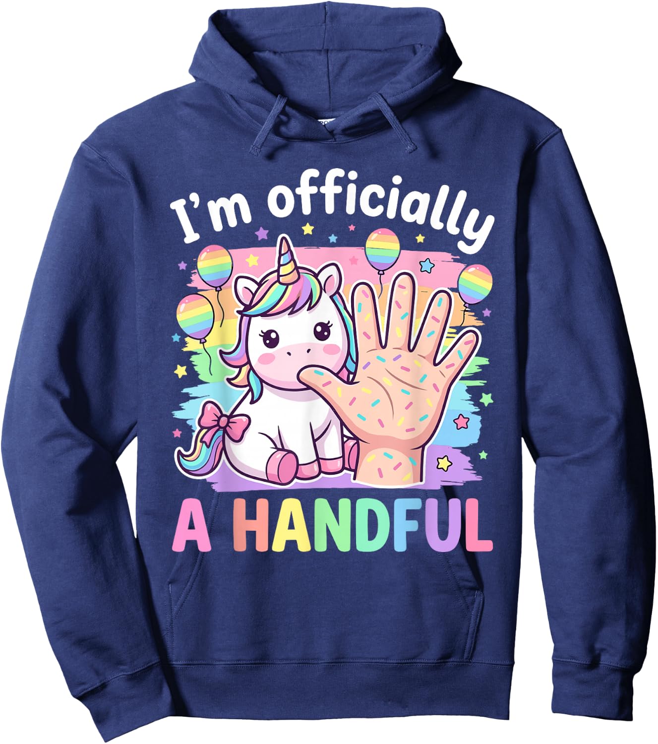 Unicorn Girls Officially A Handful 5th Birthday Hoodie - Hoodie | Navy