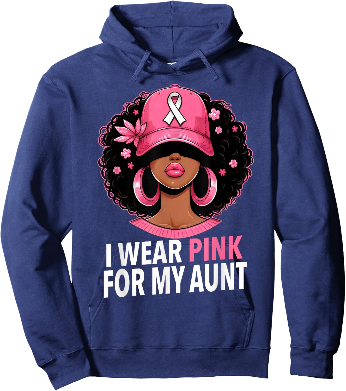 I wear Pink For My Aunt Black Woman Breast Cancer Awareness Hoodie - Hoodie | Navy