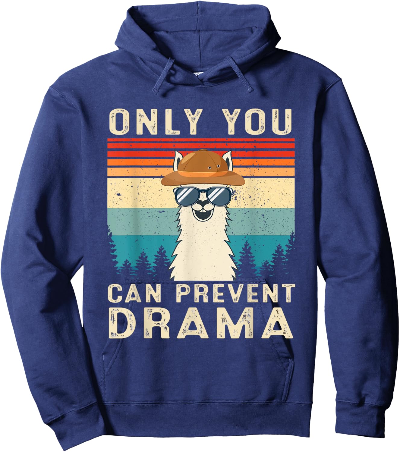 Only You Can Prevent Drama Llama Funny Camping Camper Retro Hoodie - Hoodie | Navy