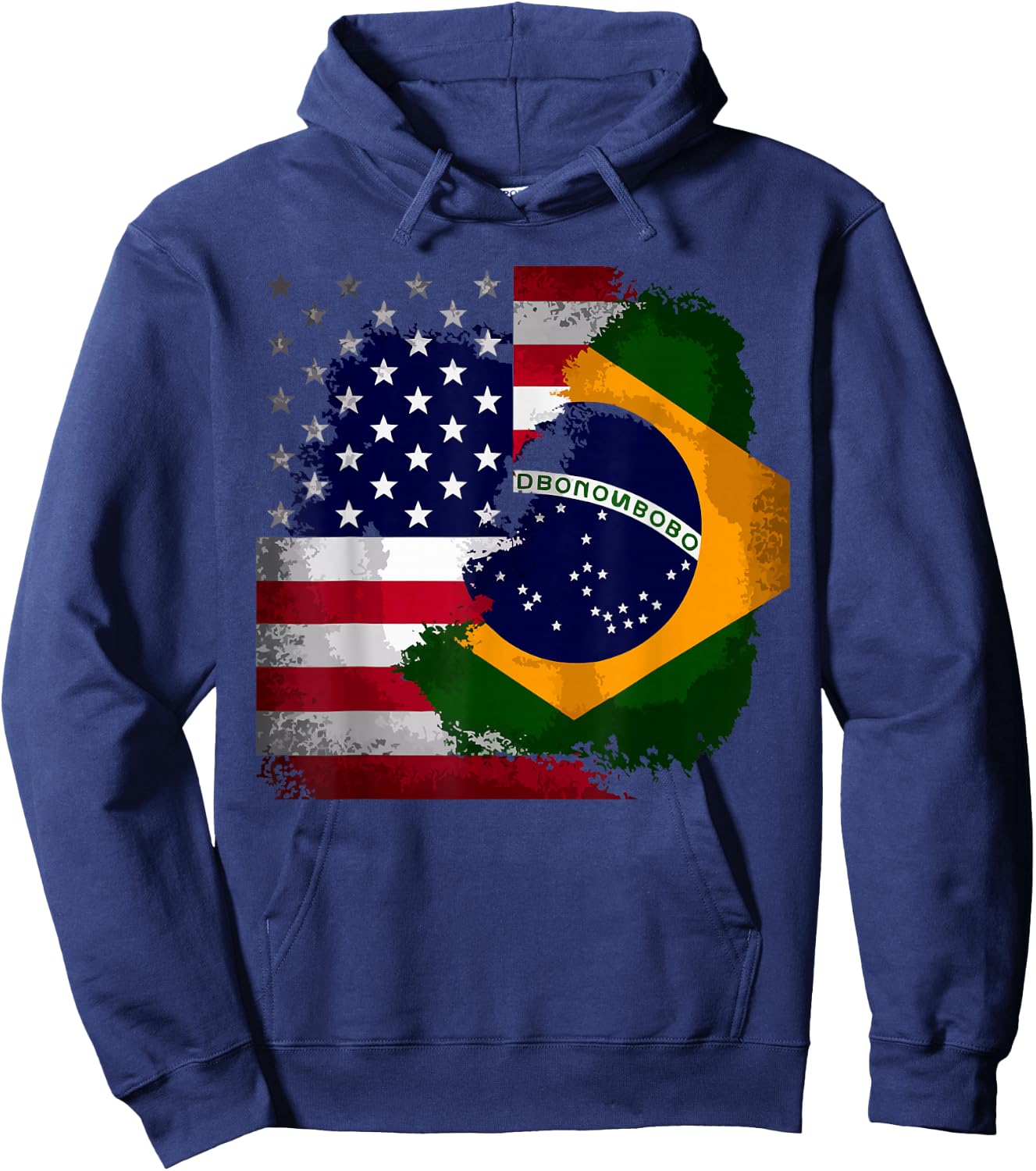 Half American Half Brazilian USA Flag Brazil America Hoodie - Hoodie | Navy