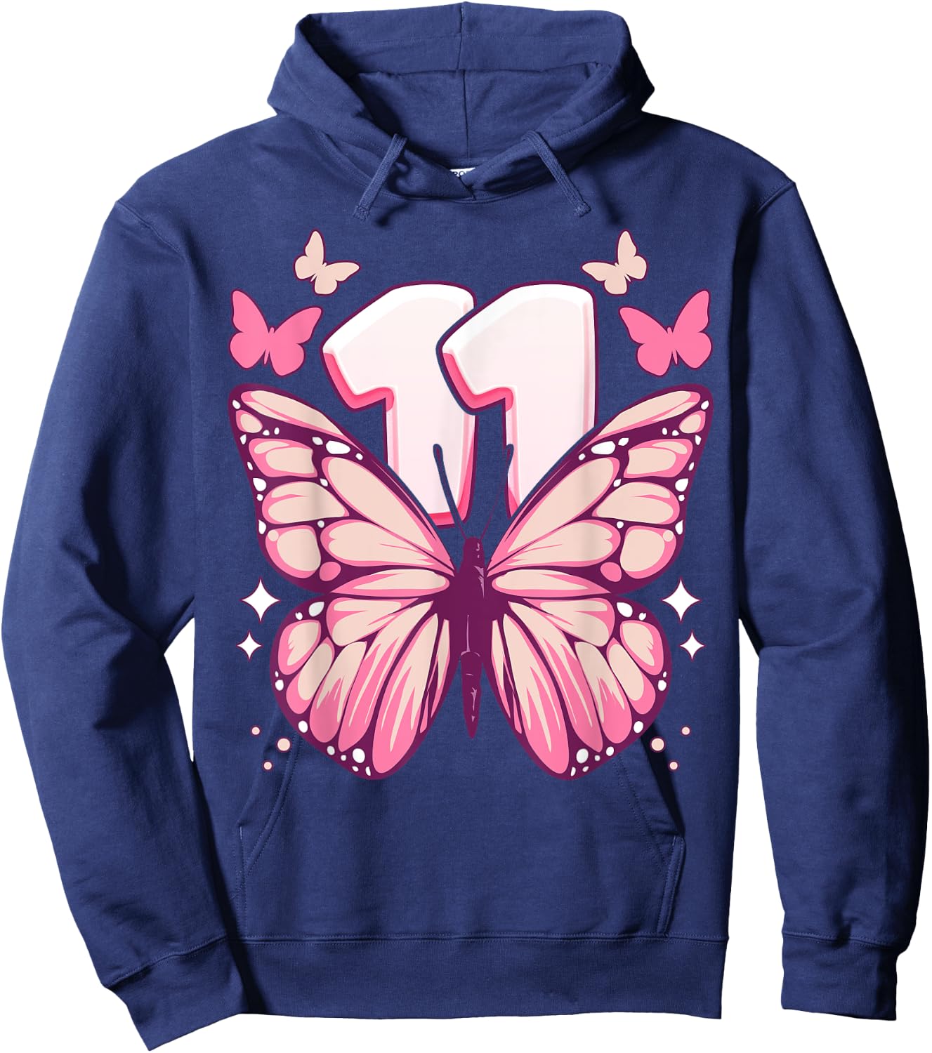 Geburtstagskind 11 Jahre, Schmetterlinge und Nummer 11 Hoodie - Hoodie | Navy
