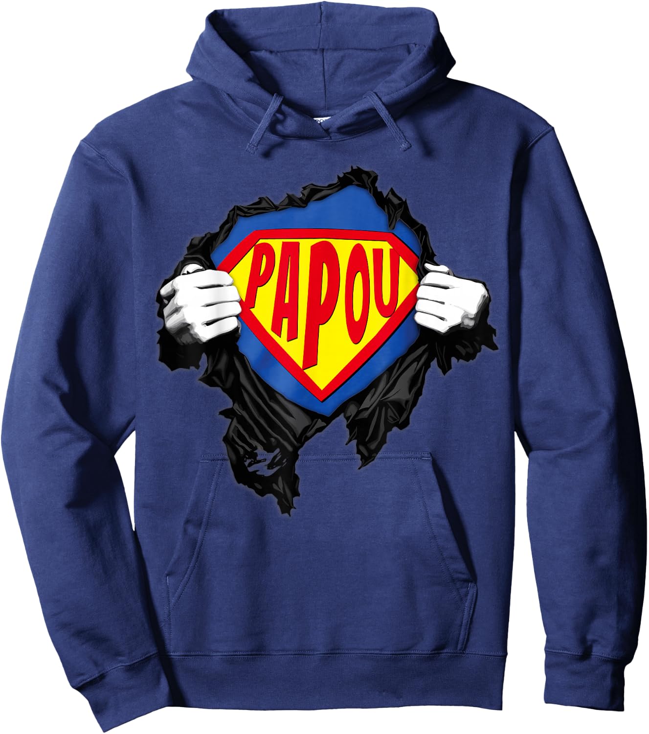 Papou, Superhero Gift Humour Grandfather's Day Papou , Black, S Hoodie - Hoodie | Navy