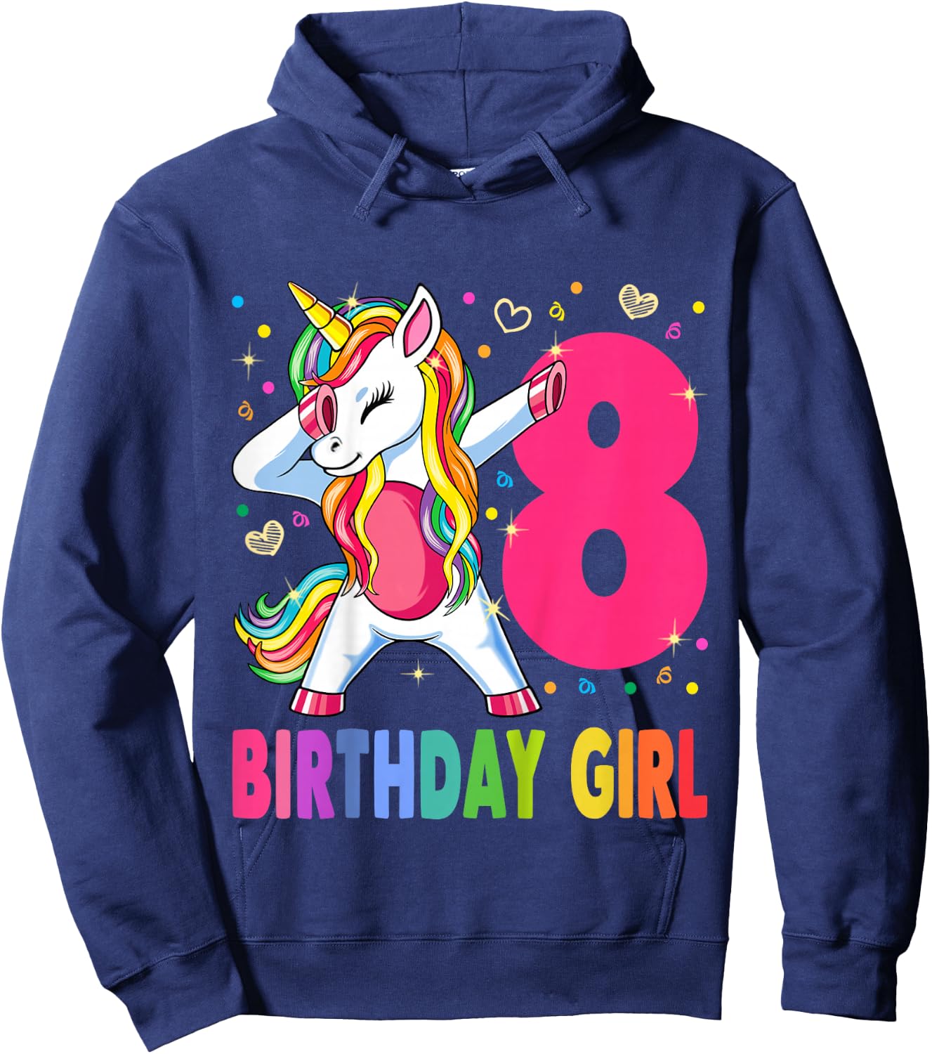 8th Birthday Girl Unicorn Shirt 8th Birthday Outfit Hoodie - Hoodie | Navy