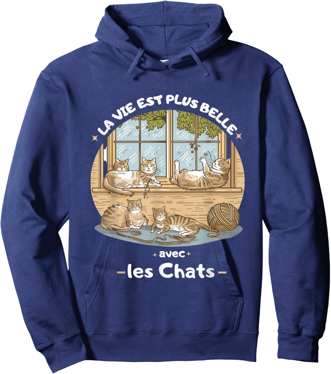 idea Citation Chats, la vie est plus belle avec les chats Hoodie - Hoodie | Navy