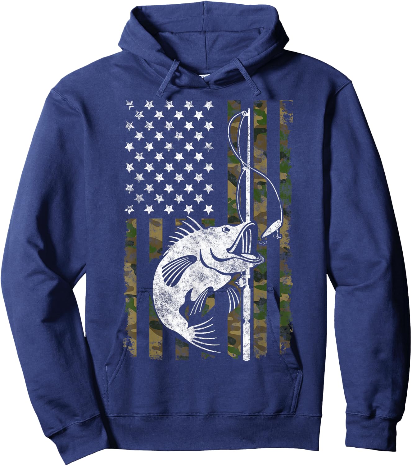 Fishing Camouflage American USA flag Fisherman Hoodie - Hoodie | Navy