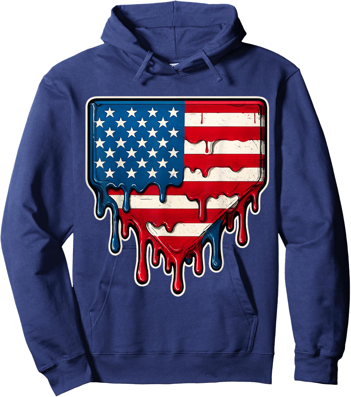 USA Flag 4th of July Baseball Drip Ice Cream Baseball Drippy Hoodie - Hoodie | Navy