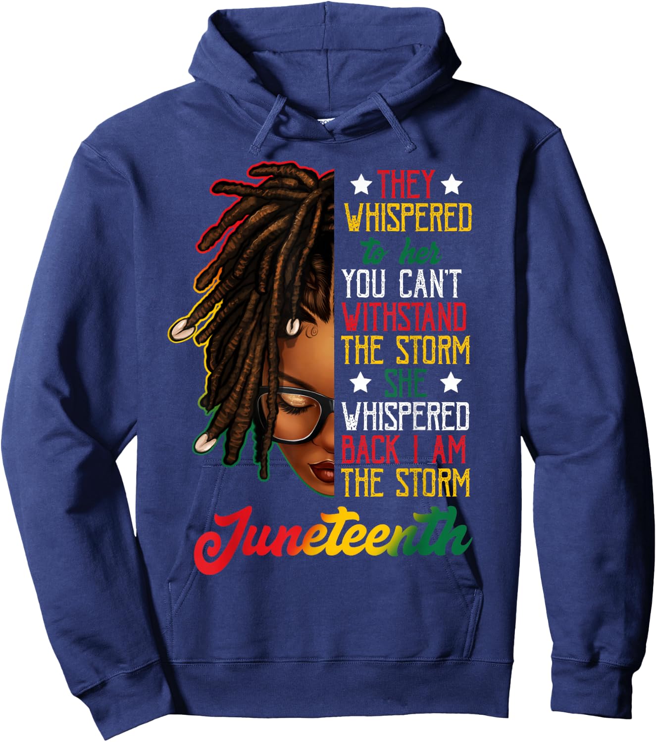 Juneteenth Black Women Dreadlocks Loc'd Hair Messy Bun Hoodie - Hoodie | Navy
