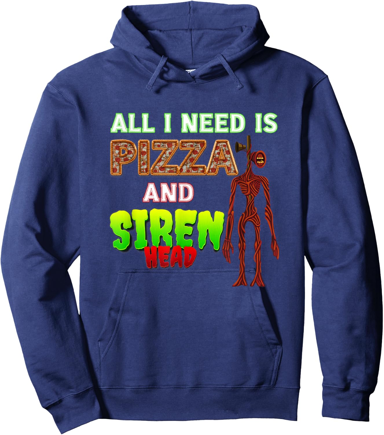 Scary Love Siren Head and Pizza Hoodie - Hoodie | Navy