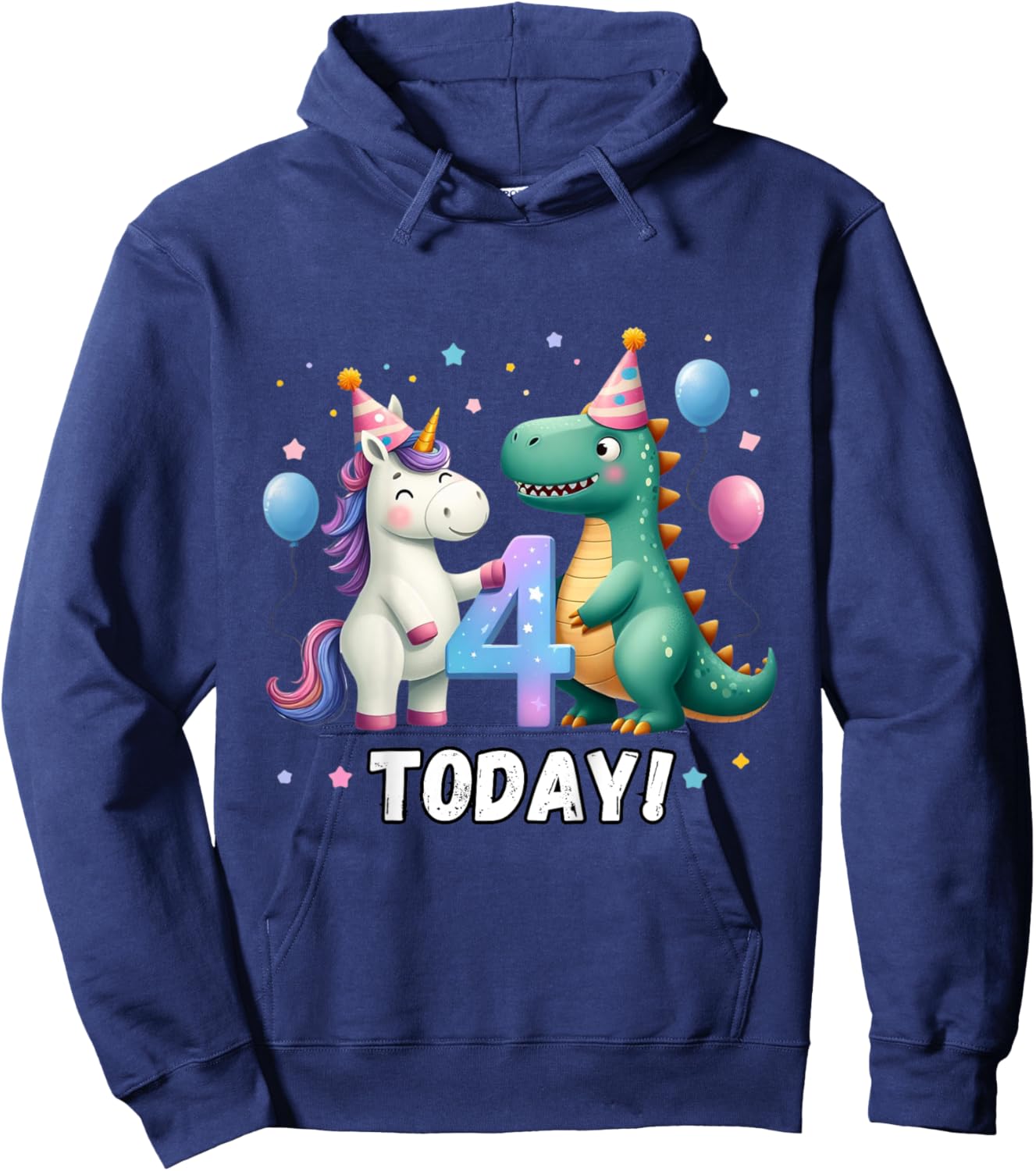 Kids Twin 4th Birthday Top for Twins Unicorn Dinosaur Girl Boy 4 Hoodie - Hoodie | Navy