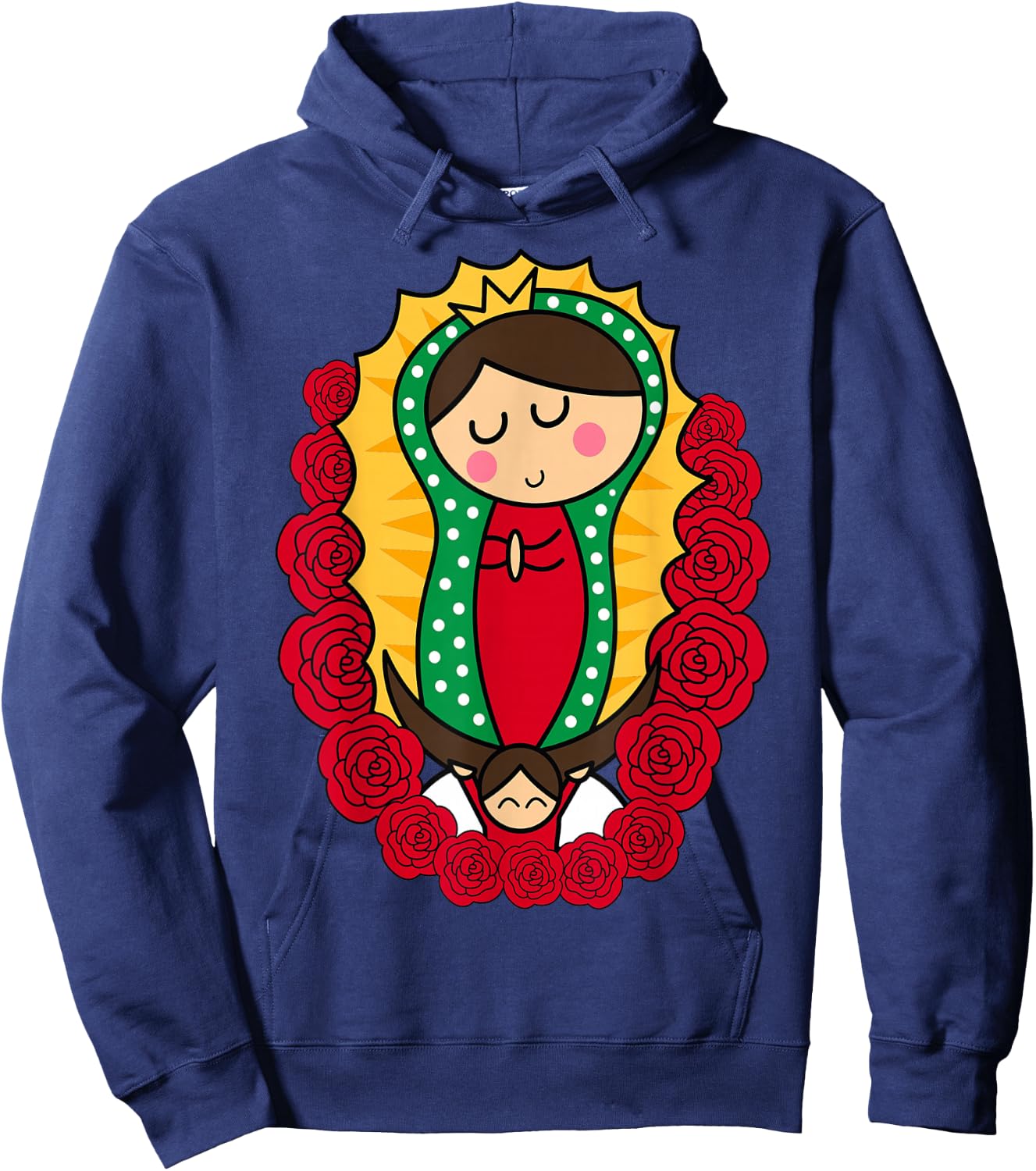 Saint Virgin Mary Cartoon Cute Chibi Christian Religious Hoodie - Hoodie | Navy
