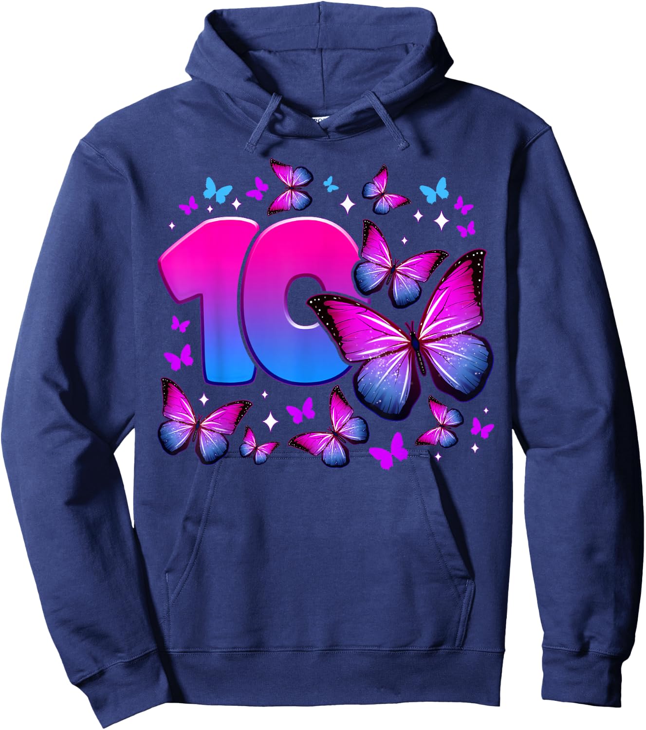 Birthday Girl 10 Years Old Butterfly Number 10 Hoodie - Hoodie | Navy