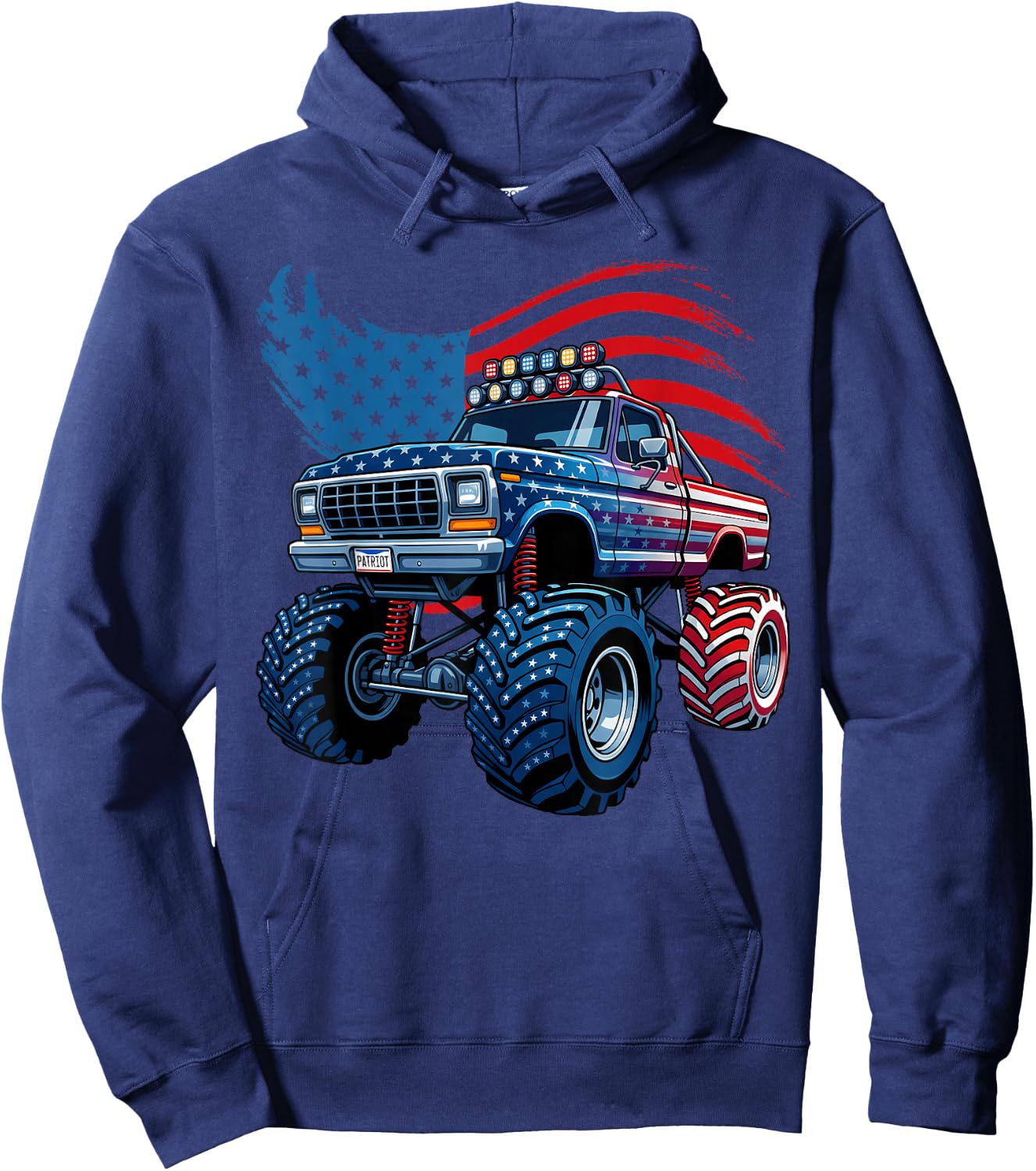 4th of July Monster Truck American Flag Boys Kids Toddler Hoodie - Hoodie | Navy