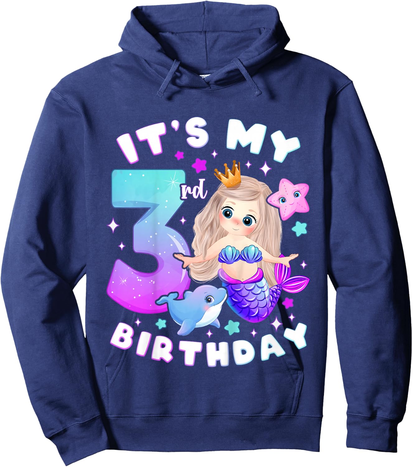 3rd Birthday Girl 3 Years Mermaid Number 3 Hoodie - Hoodie | Navy