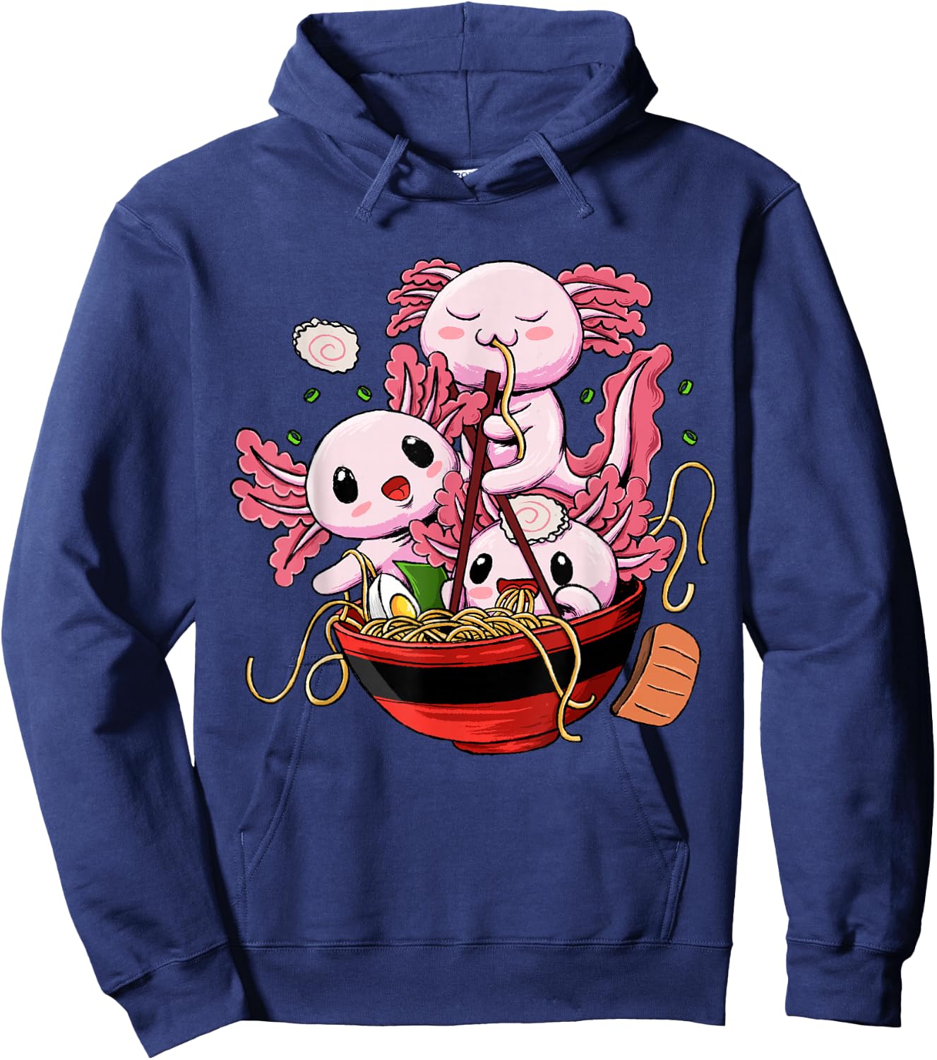 Axolotl Ramen Shirt - Kawaii Anime Axolotl Eating Ramen Hoodie - Hoodie | Navy