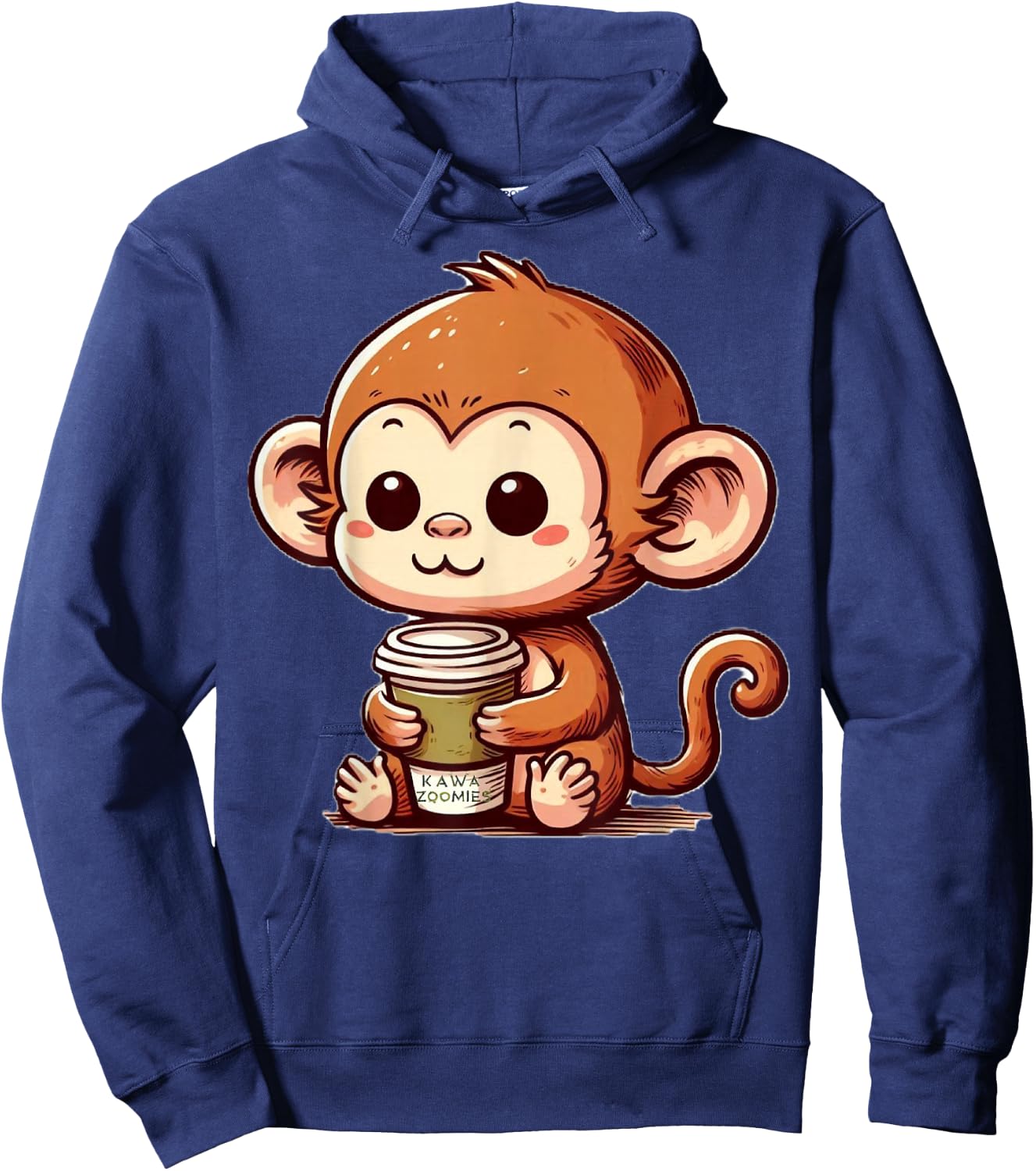 Baby Monkey with Coffee Hoodie - Hoodie | Navy