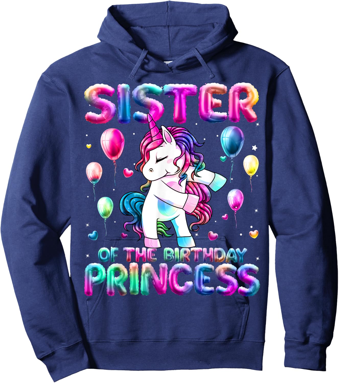 Sister of the Birthday Princess Girl Flossing Unicorn Sister Hoodie - Hoodie | Navy