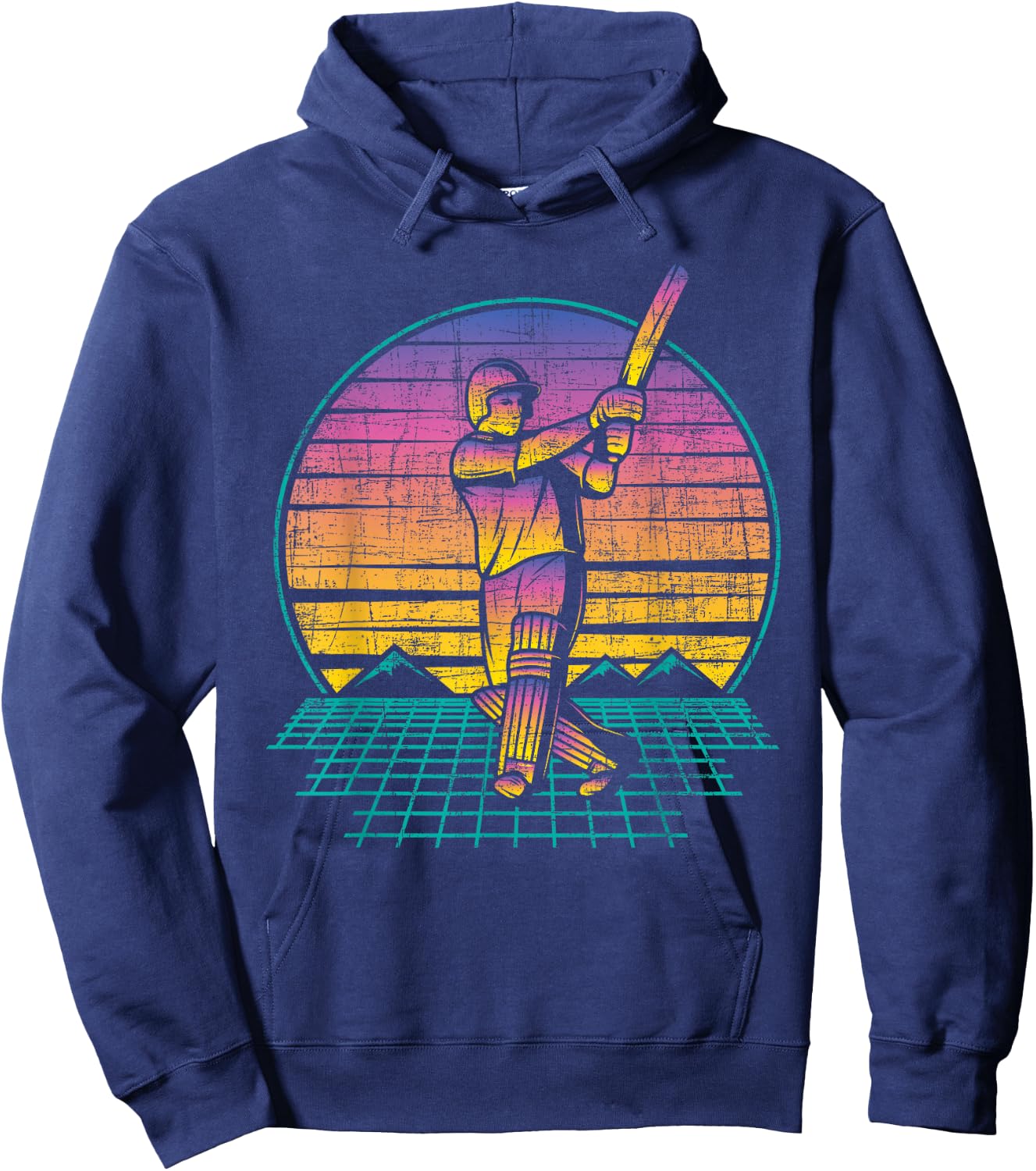 Retro Vintage Cricket Player - 80s Cricketer Batsman Batting Hoodie - Hoodie | Navy