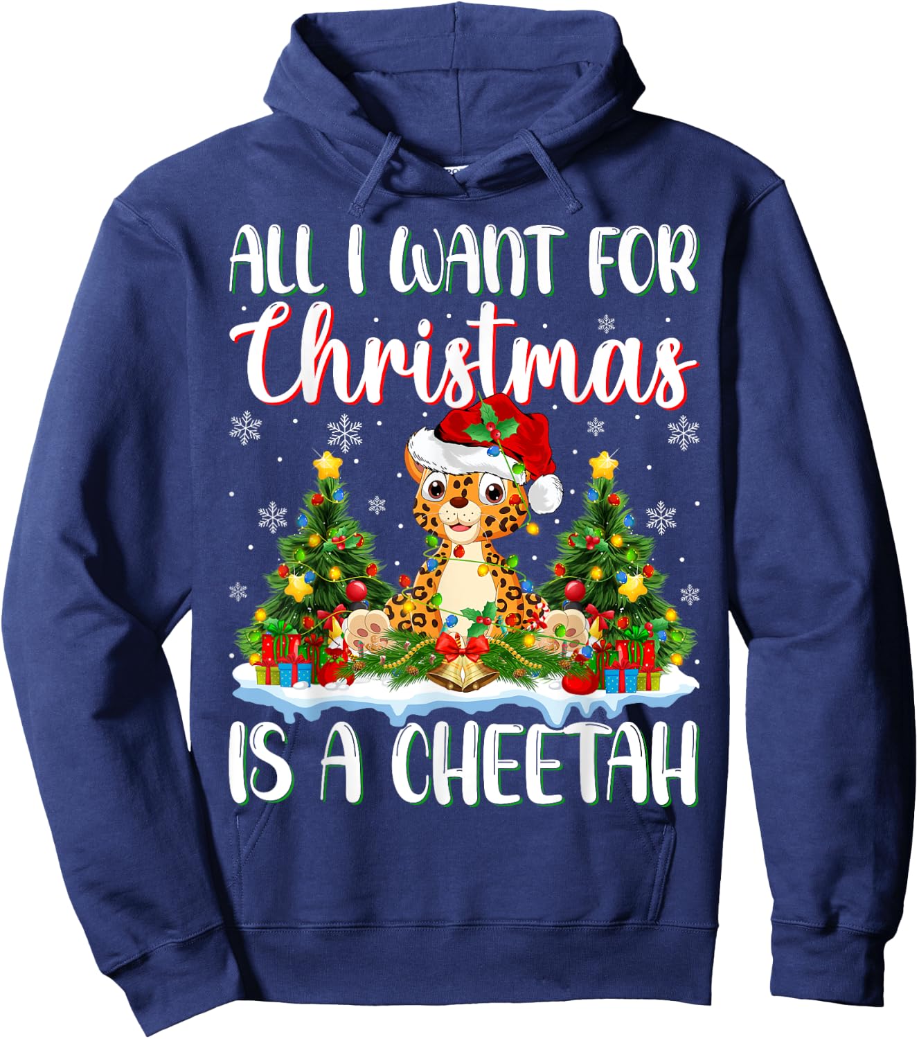 I Want For Christmas Is A Cheetah Xmas Tree Lights Hoodie - Hoodie | Navy