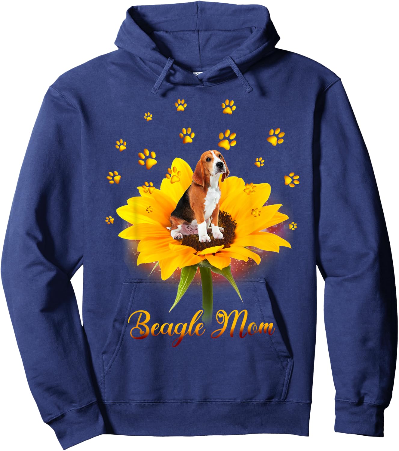 Cute Beagle Mom Dog Sunflowers & Dog Paws Mothers Day Women Hoodie - Hoodie | Navy