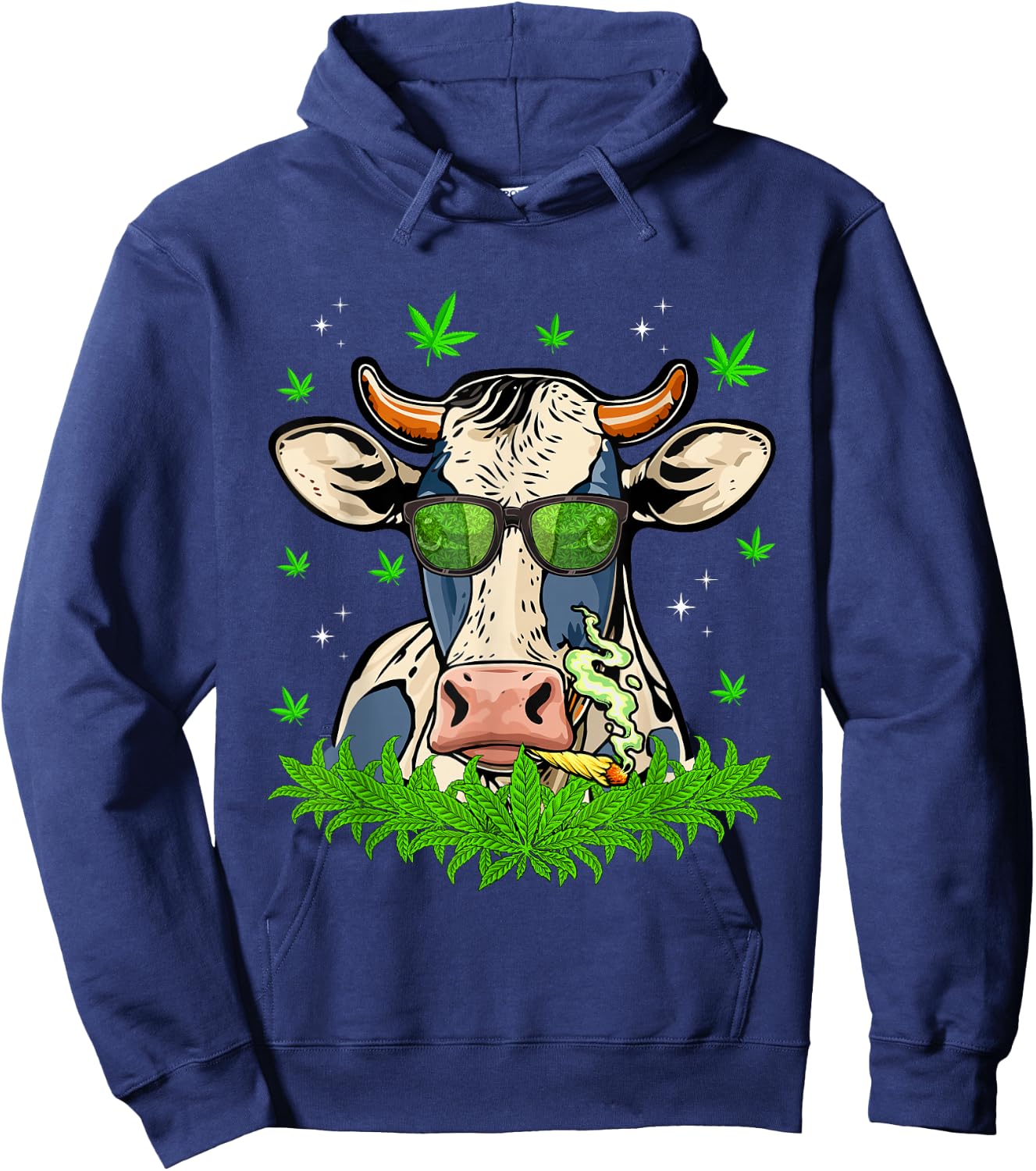 Funny Cow Smoking Weed Sunflower Animals Farming Dad Papa Hoodie - Hoodie | Navy