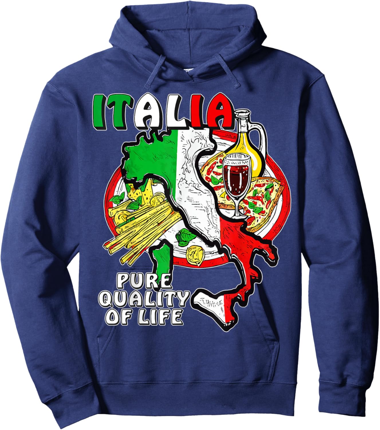 with German Text "Entdecke Italien Liebe Für Essen Kultur Geschichte Italien" [, black Hoodie - Hoodie | Navy