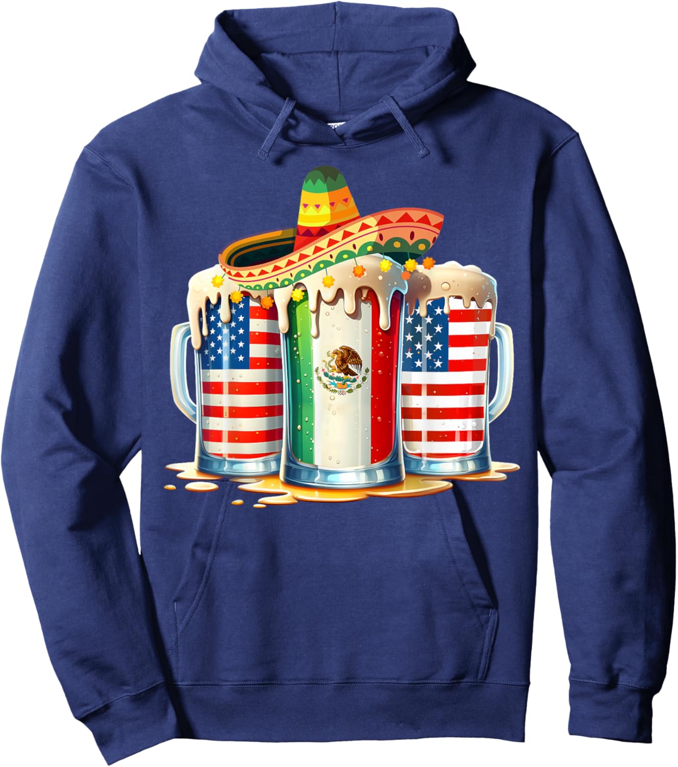 Cinco de Mayo Beer Mexican USA Flag Drinking Party Men Women Hoodie - Hoodie | Navy