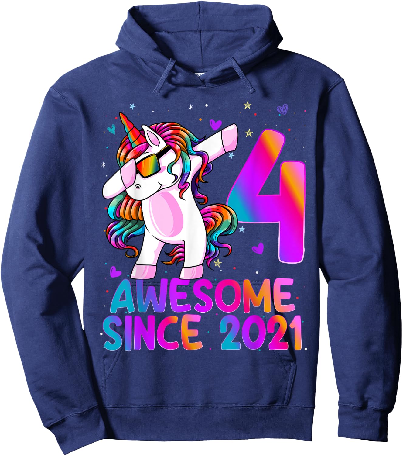 Dabbing Unicorn 4 Year Old 4th Birthday Girl Unicorn Party Hoodie - Hoodie | Navy