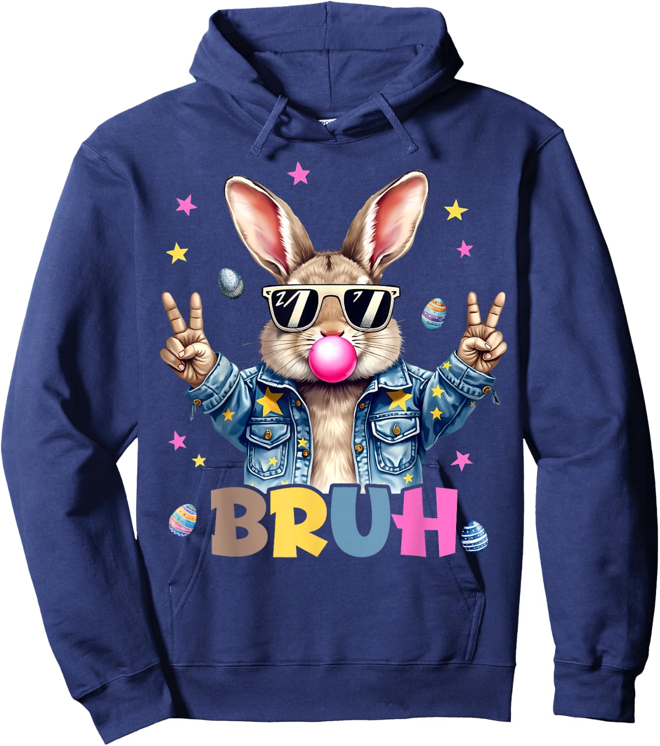 Bruh Meme Easter Day Funny Bunny Eggs Teens Boys Kids Men Hoodie - Hoodie | Navy