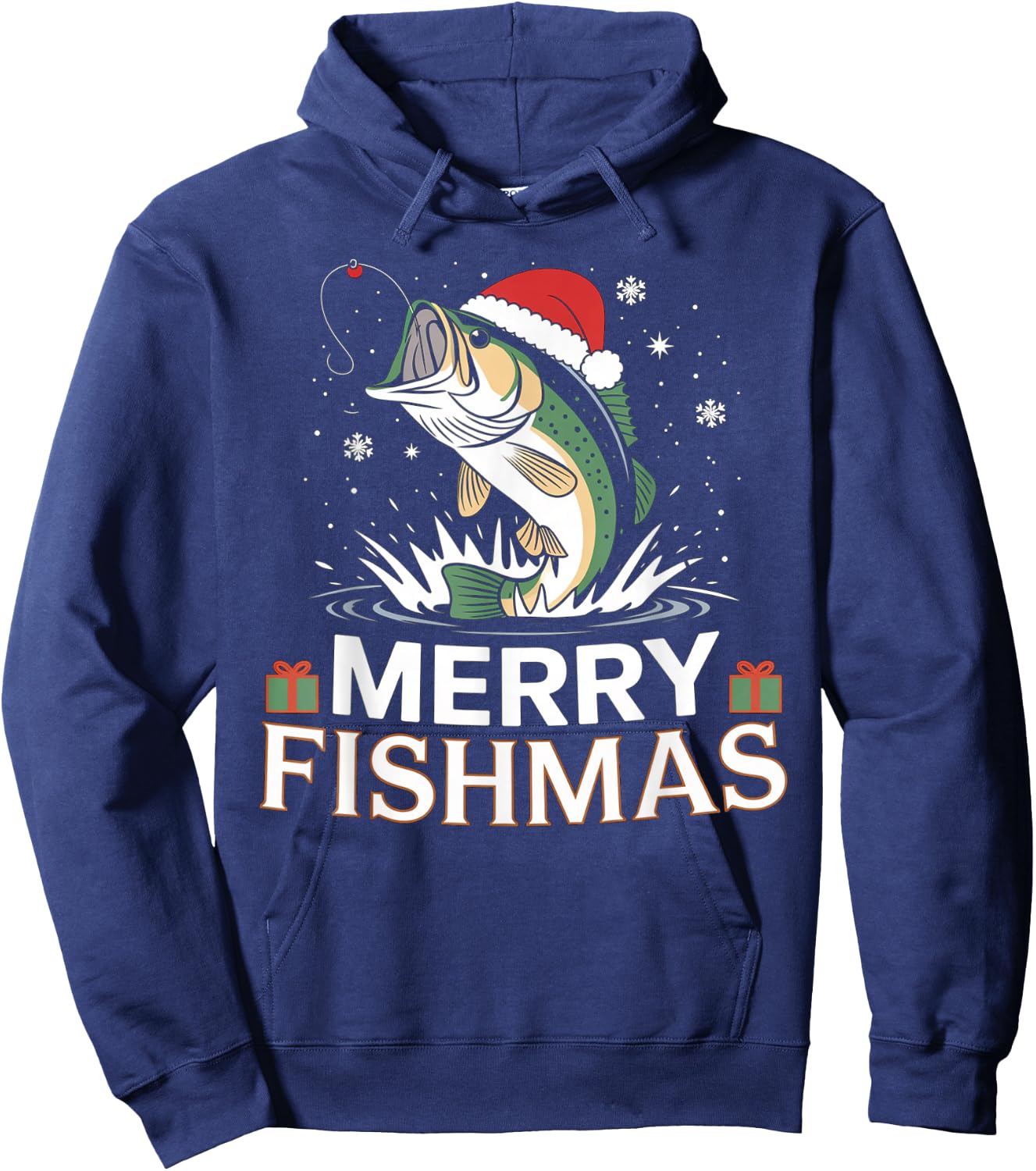 Merry Fishmas, Funny Fishing Design for Christmas , Black, S Hoodie - Hoodie | Navy