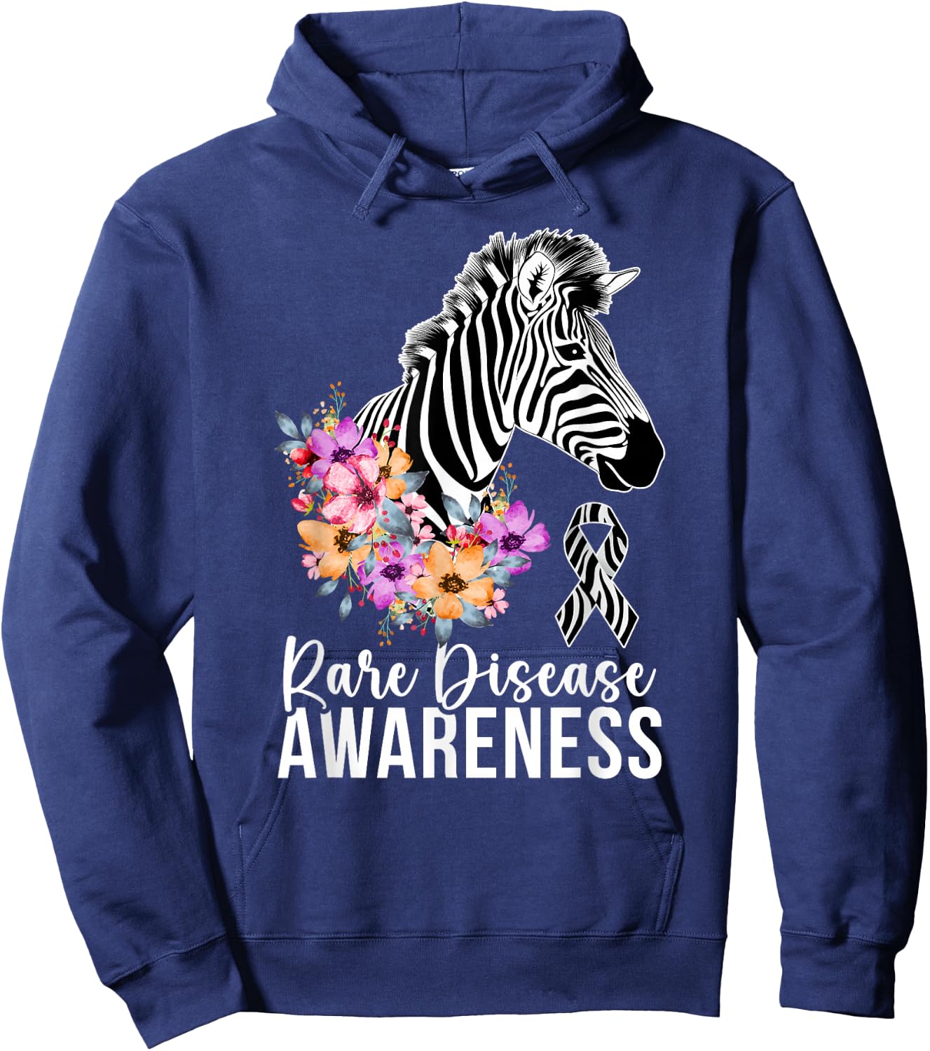 Rare Disease Awareness Zebra Rare Disease Warrior Hoodie - Hoodie | Navy