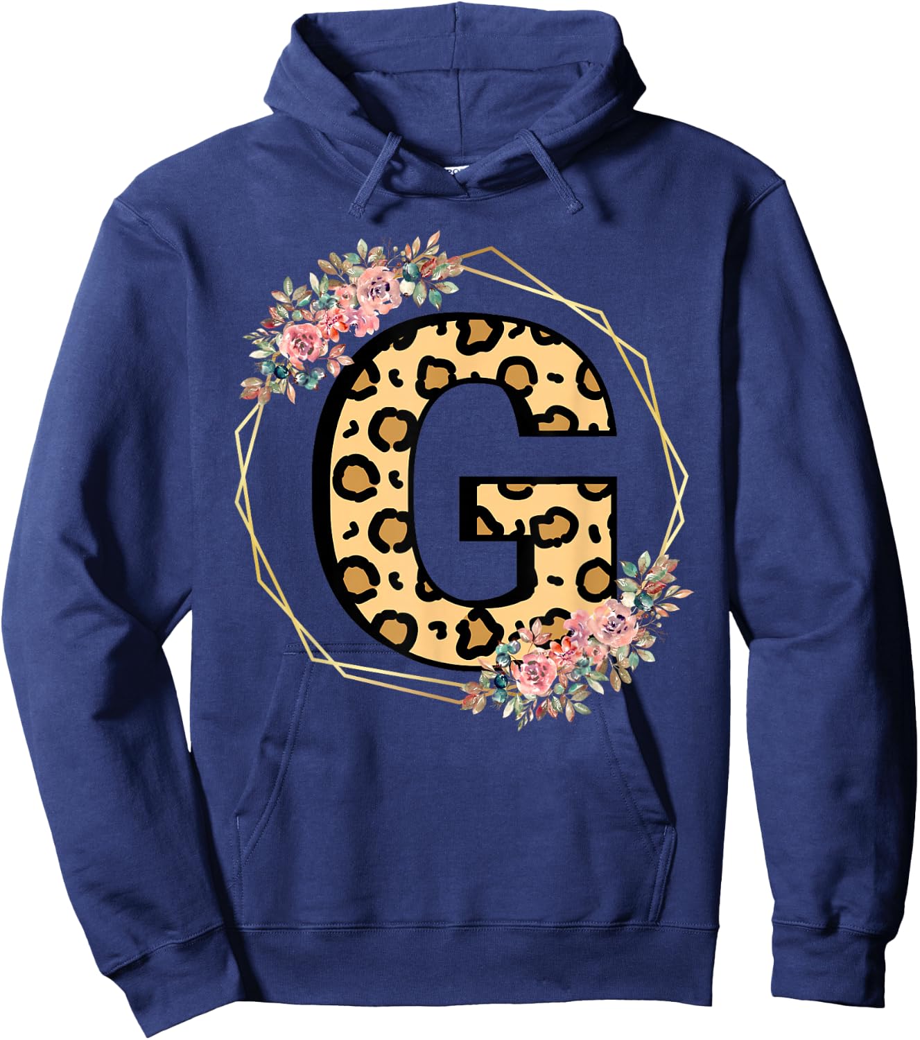 Leopard Letter G Initial Flower Monogram Women Girls Hoodie - Hoodie | Navy