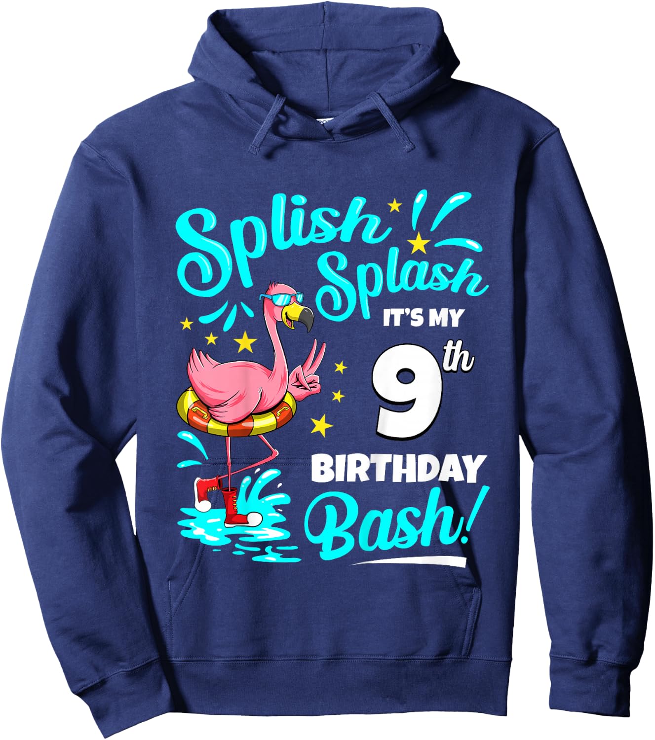 9th Birthday Flamingo 9 Years Old Pool Party Summer Hoodie - Hoodie | Navy