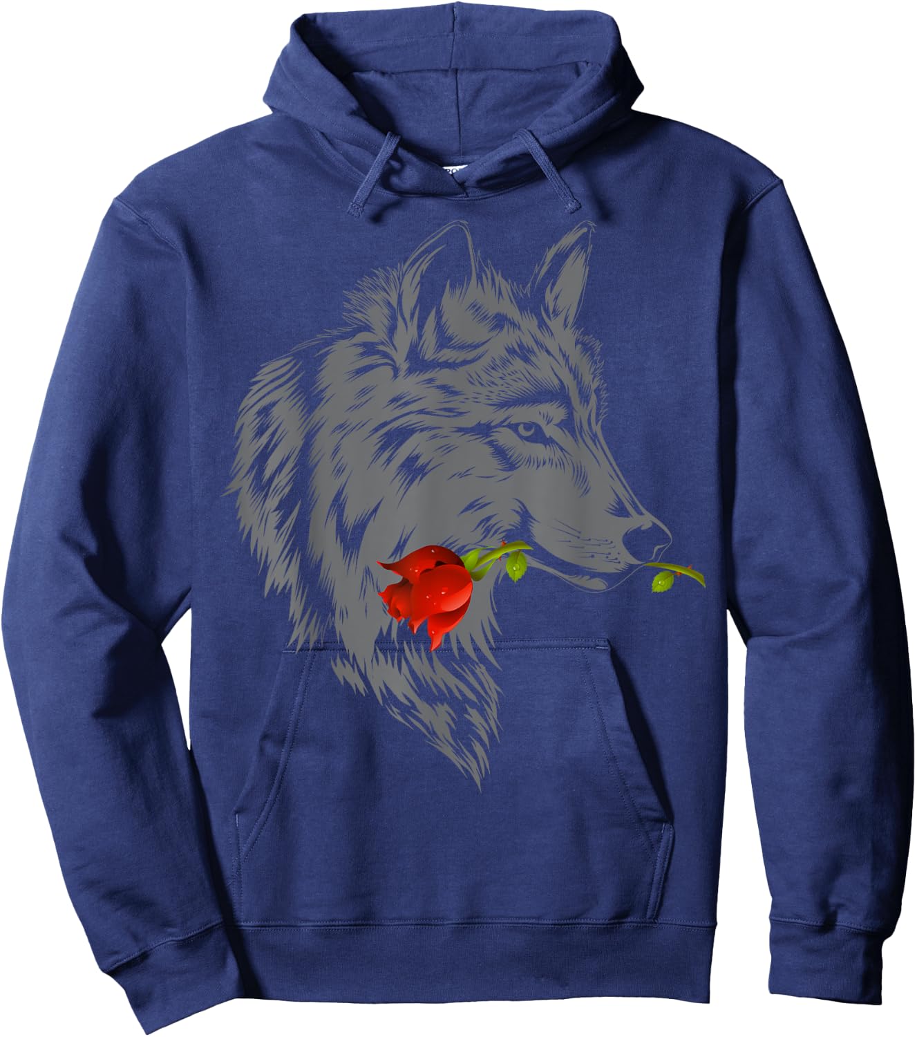 Wolf Rose | Cute Valentine Gray Wolf Gift Hoodie - Hoodie | Navy