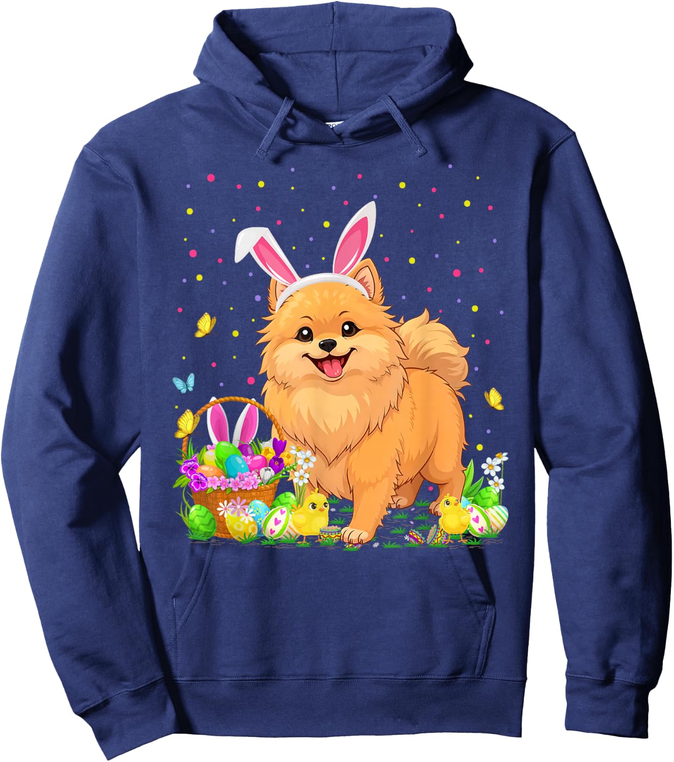 Pomeranian Dog Easter Egg Hunt Bunny Ear Pomeranian Easter Hoodie - Hoodie | Navy