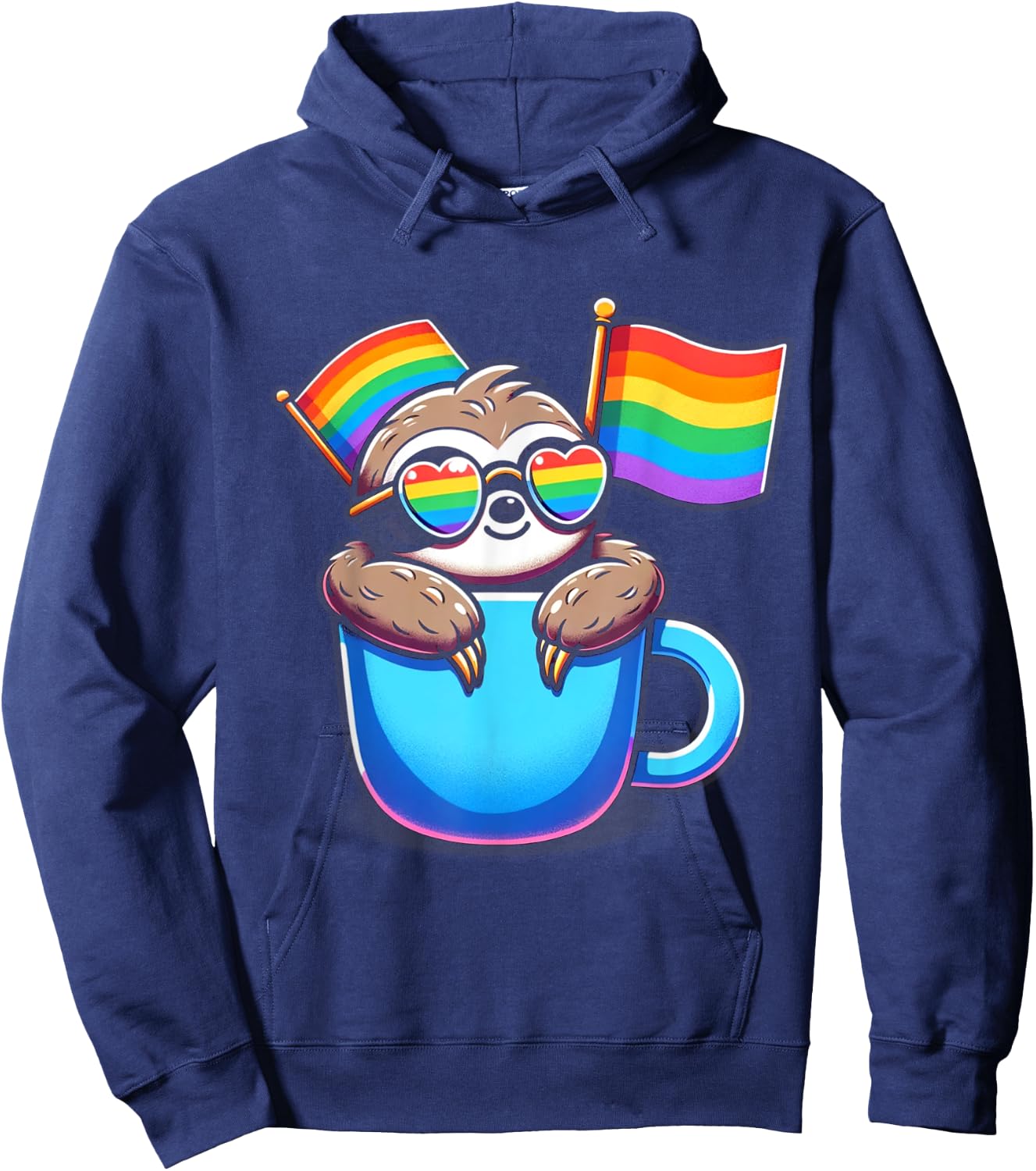 Cute Sloth with Pride Flags LGBTQ+ Support cute Animal Hoodie - Hoodie | Navy
