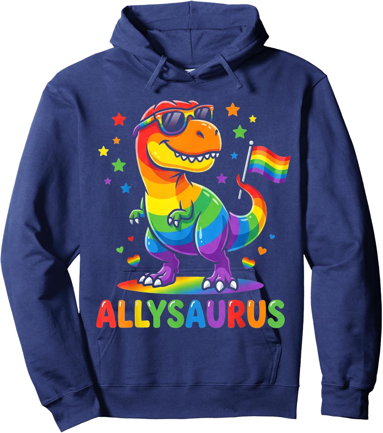 Allysaurus Dinosaur LGBTQ Ally Pride Support Rainbow Flag Hoodie - Hoodie | Navy