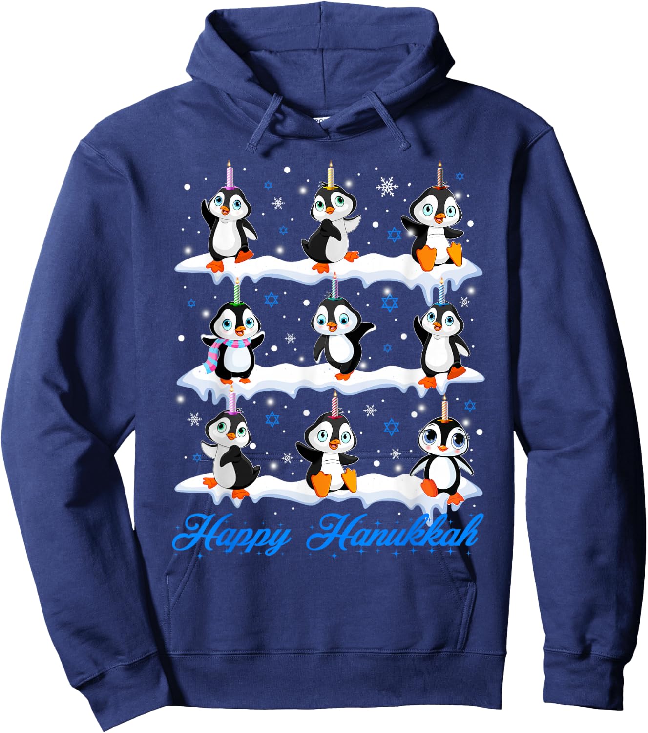 Happy Hanukkah Penguin Chanukkah Jewish Holiday Pajama Hoodie - Hoodie | Navy