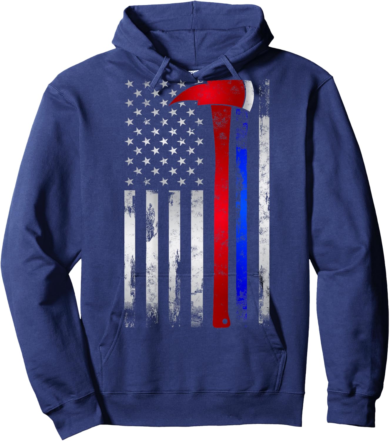 Thin Red Blue line American Flag Axe Gift Firefighter Police Hoodie - Hoodie | Navy