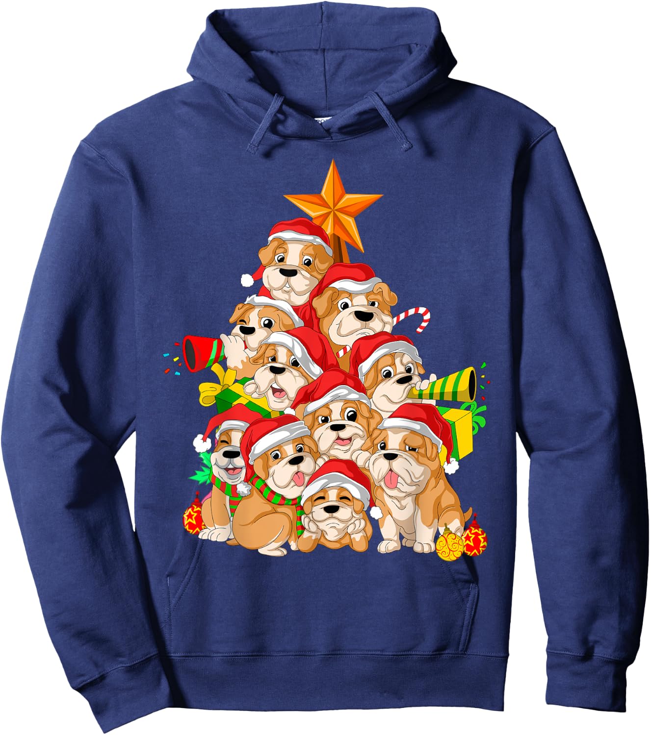 English Bulldog Christmas Tree Dog Xmas Gift Women Kids Hoodie - Hoodie | Navy