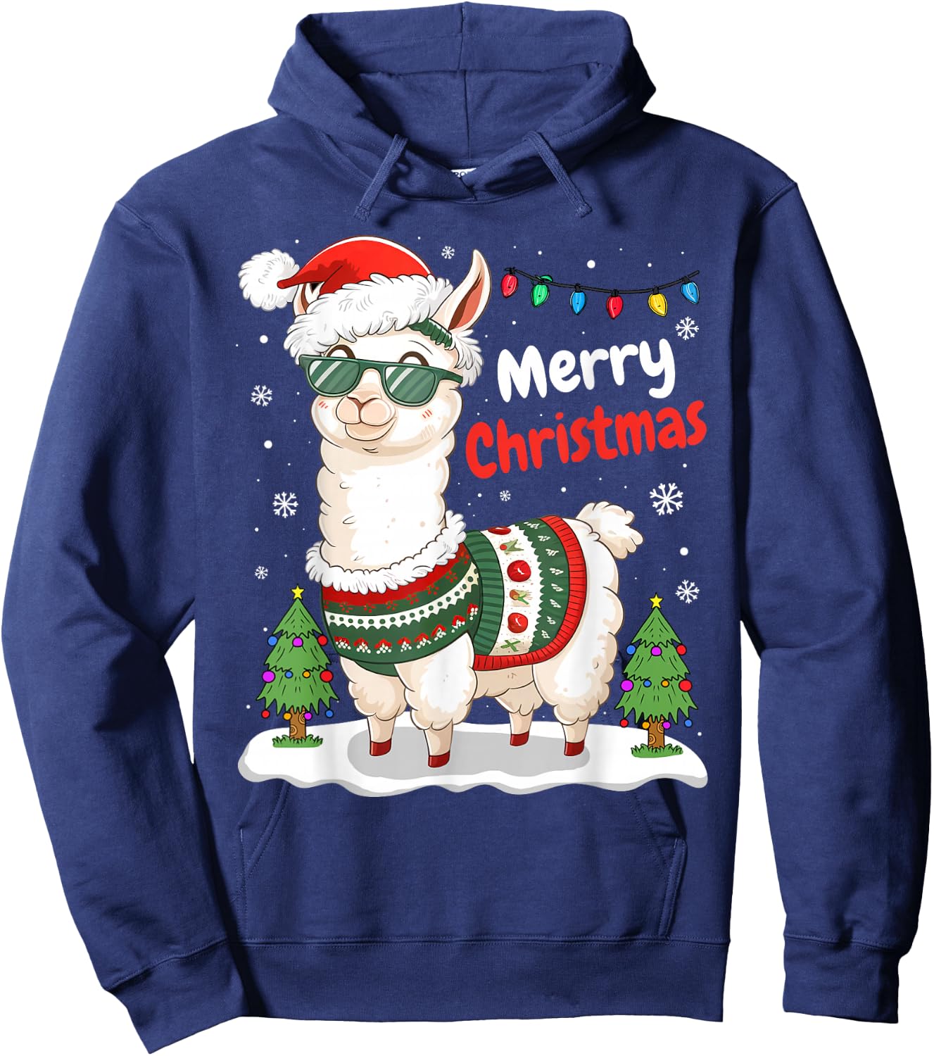 Merry Christmas Cute Llama Lover Funny Xmas Family Pajamas Hoodie - Hoodie | Navy