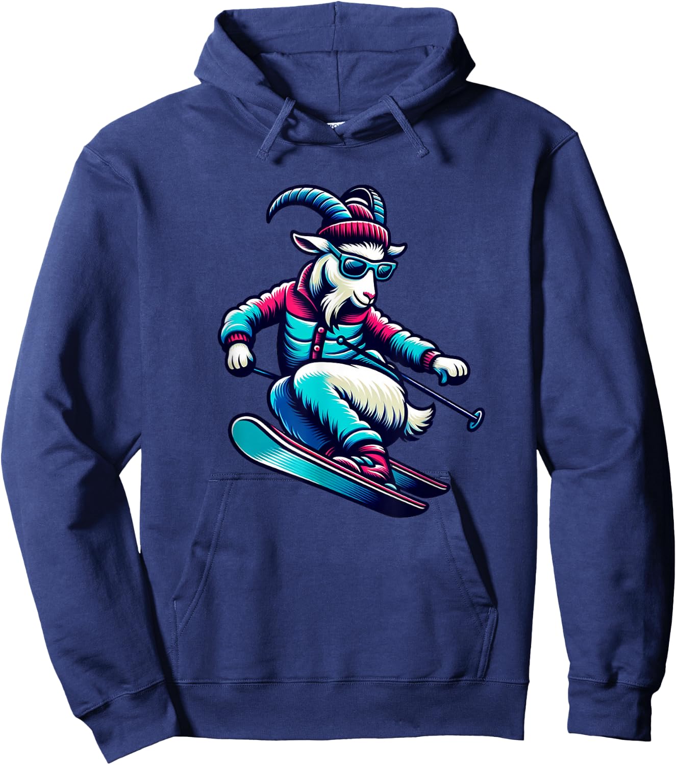 Funny Goat Skiing Downhill Winter Sports Design Hoodie - Hoodie | Navy