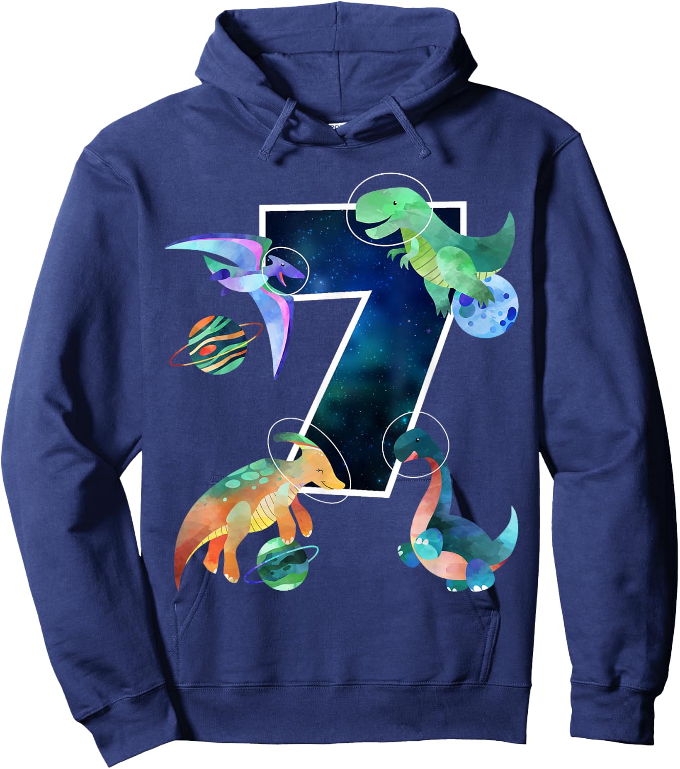 Kids Astronaut Outer Space Dinosaurs 7th Birthday Boy Gift Hoodie - Hoodie | Navy