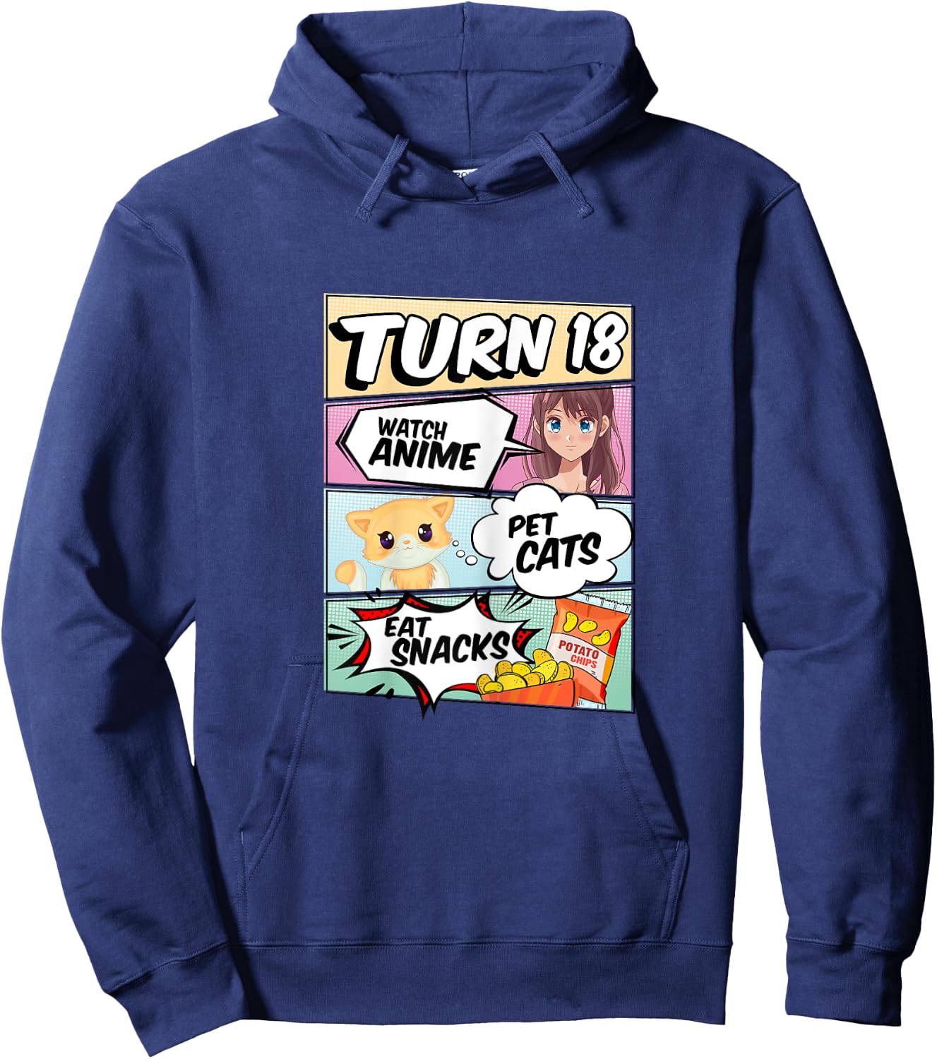 18th Birthday Anime Girl turns 18 pet cats watch anime Hoodie - Hoodie | Navy