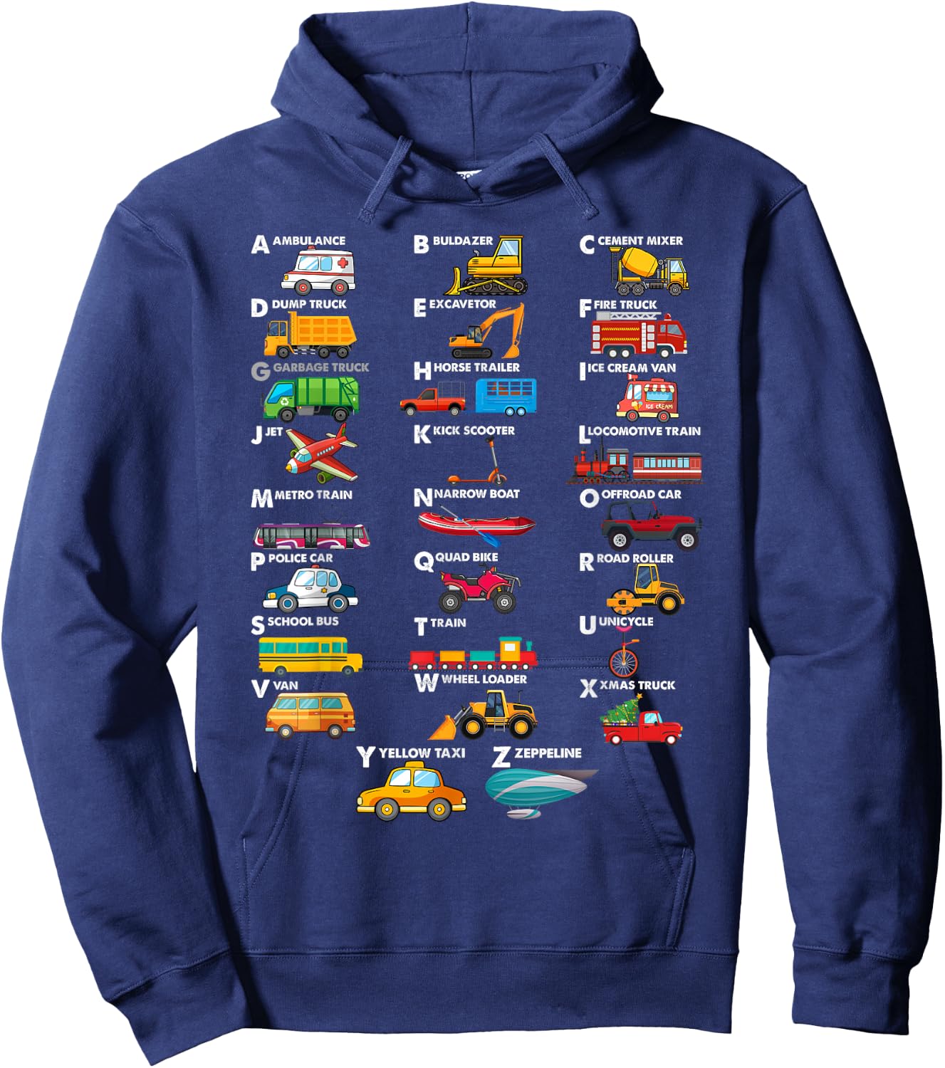 Truck Construction Vehicles ABC Boys Men Women Toddler Hoodie - Hoodie | Navy
